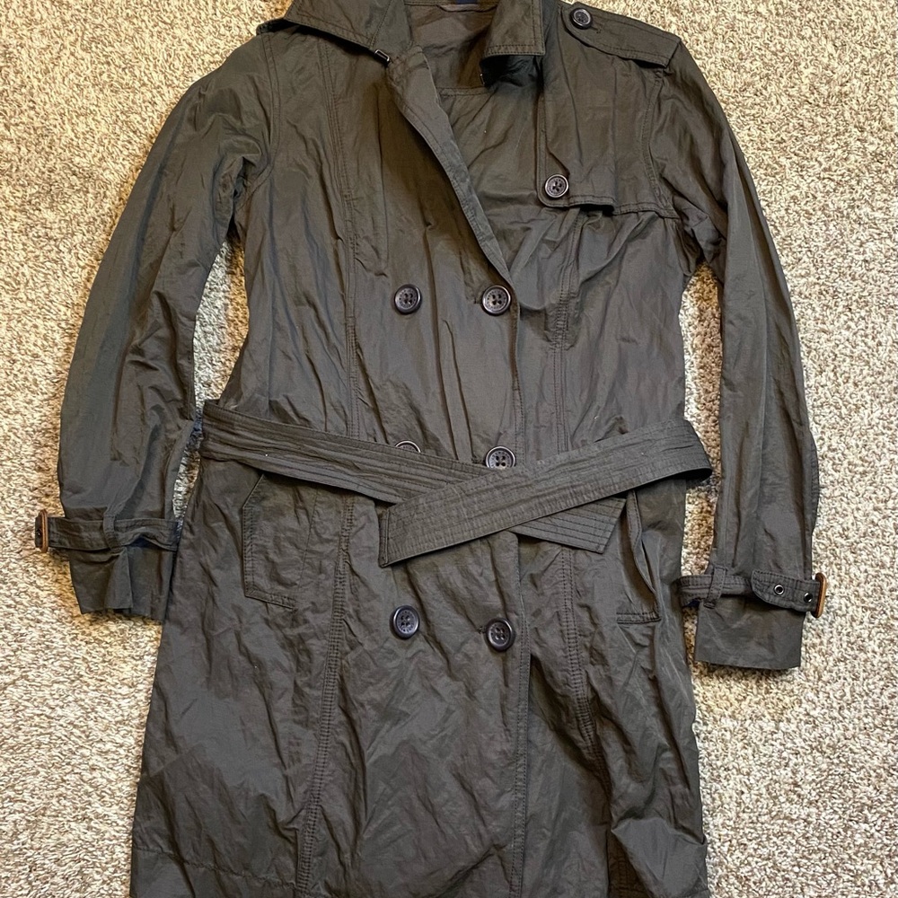 Gap Jacket Womens S Gray Double Breasted Parka Trench Coat Military Epaulettes
